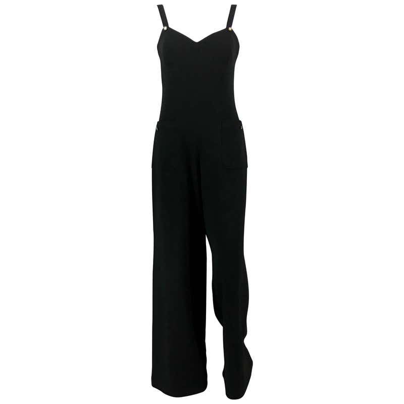 1995 Chanel Dungaree-Style Black Wool Jumpsuit at 1stDibs