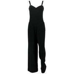 Retro 1995 Chanel Dungaree-Style Black Wool Jumpsuit