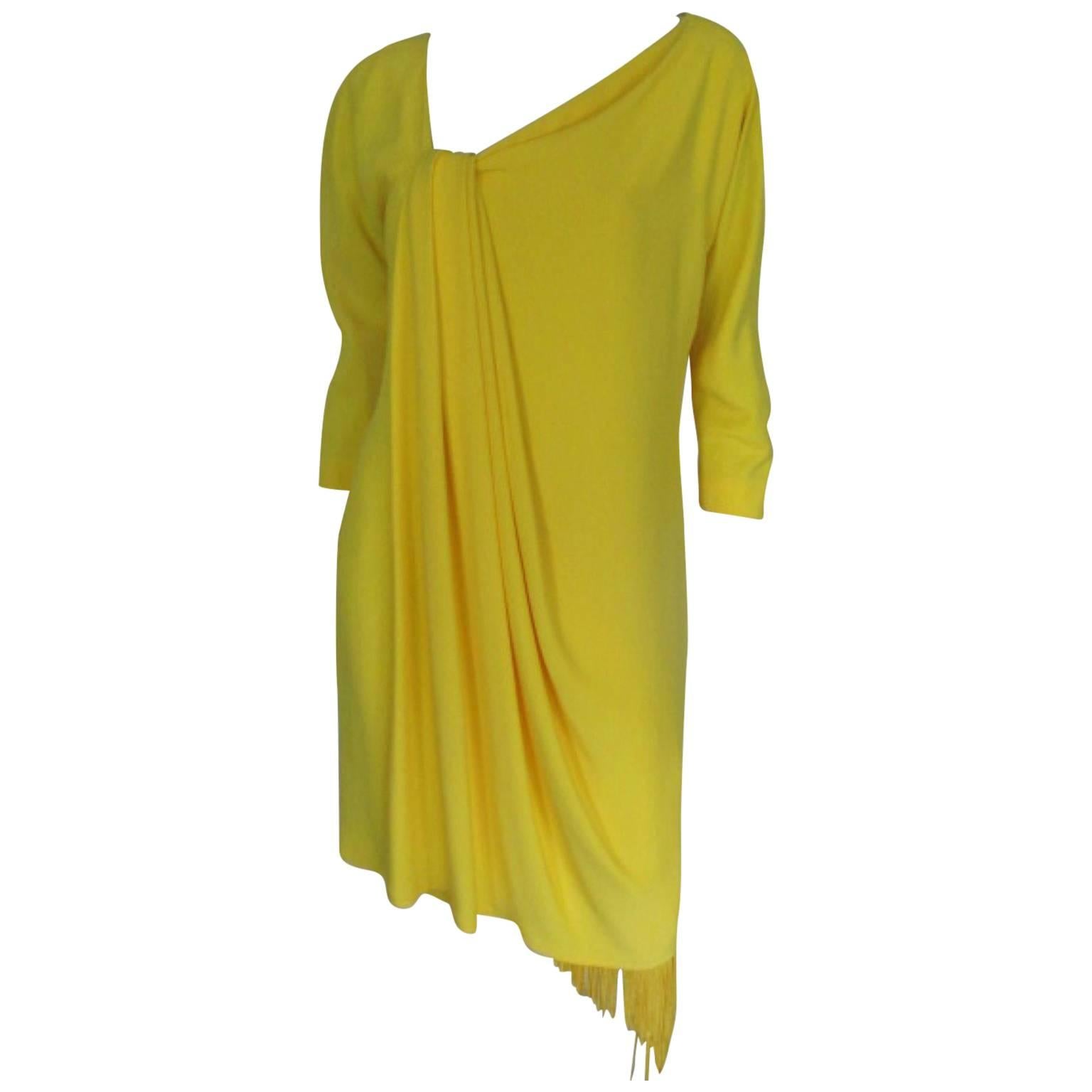 Gianfranco Ferre fringed yellow dress For Sale