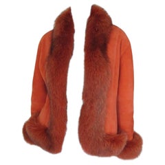 Orange Shearling Jacket Trimmed with Fox Fur