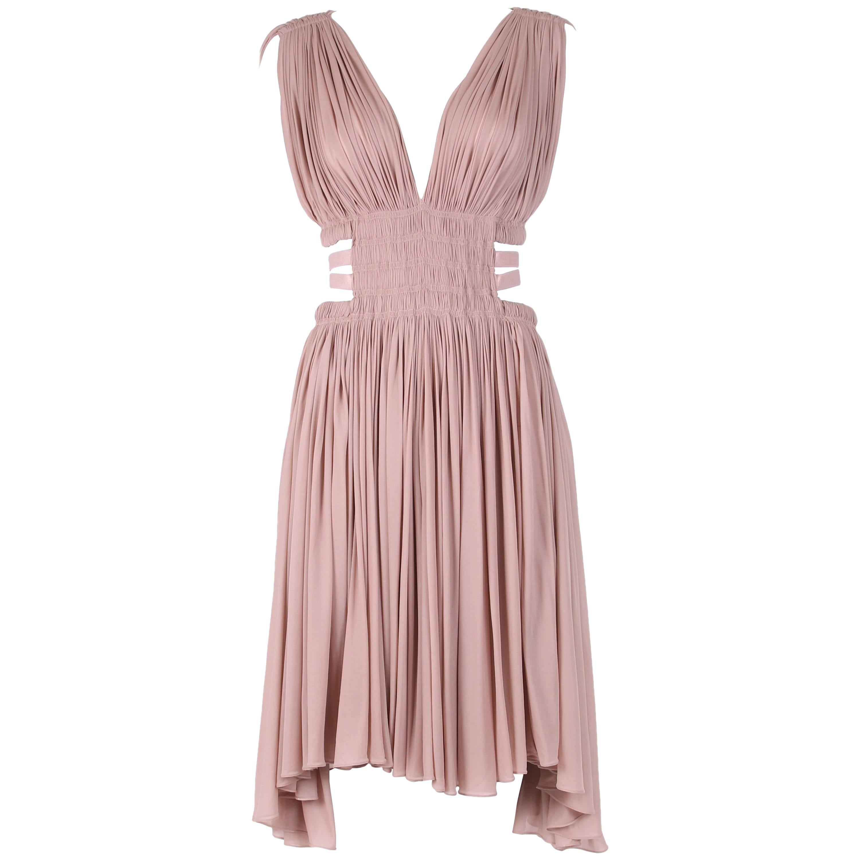 Alaia Blush Pink Grecian Mini Dress w/Deep V-Neckline & Open Sides  For Sale