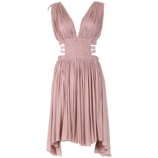 Alaia Blush Pink Grecian Mini Dress w/Deep V-Neckline and Open Sides ...
