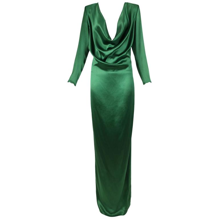 Jean Paul Gaultier Emerald Green Cowl Neck Evening Gown ca. 2014-2015 P/E  at 1stDibs | emerald green cowl neck dress