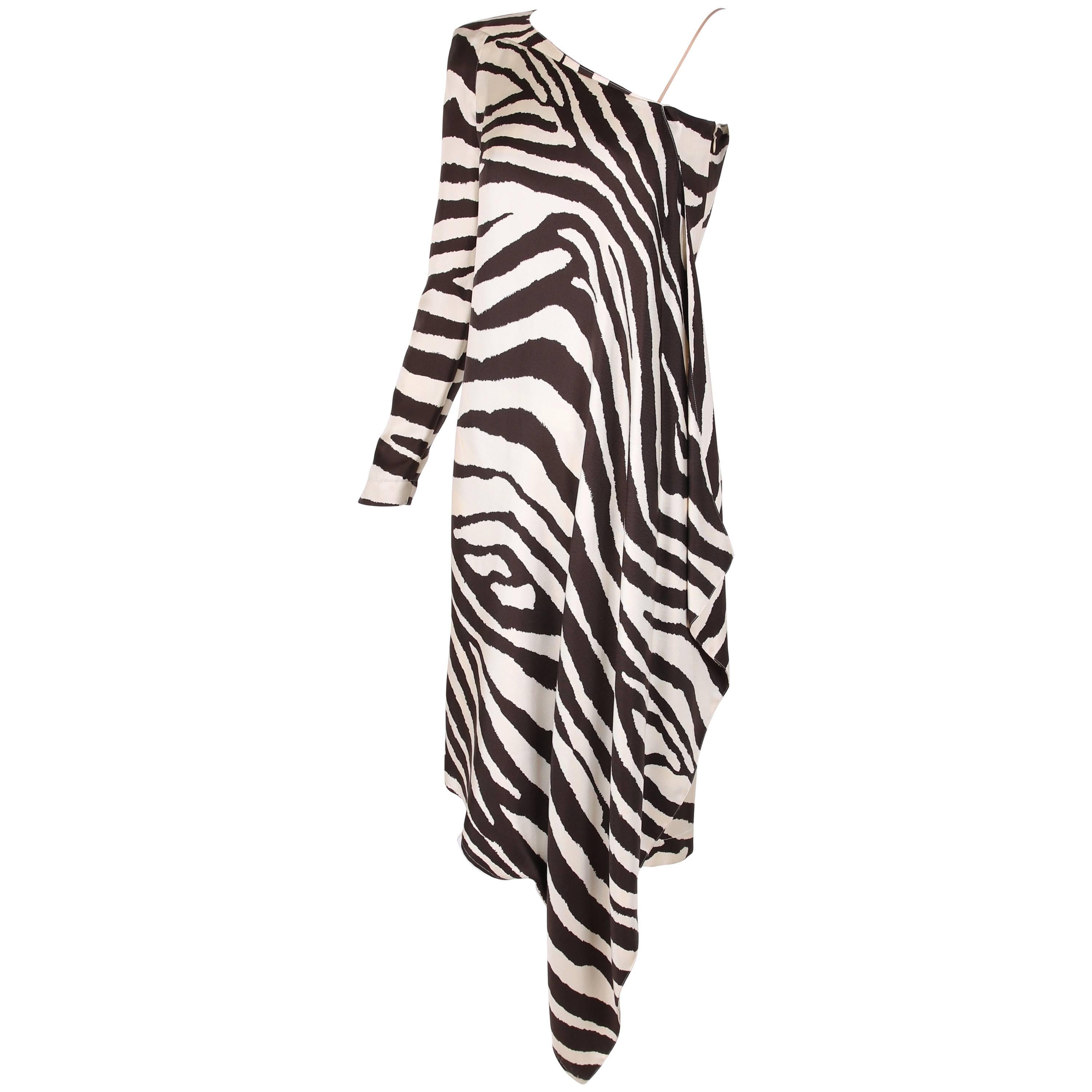 1998 S/S Thierry Mugler Silk Single Shoulder Cocktail Dress w/Zebra Print For Sale