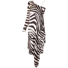 1998 S/S Thierry Mugler Silk Single Shoulder Cocktail Dress w/Zebra Print 2