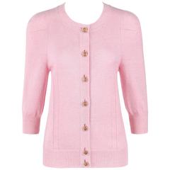 CHANEL Resort 2013 Light Pink Cashmere Linen 3/4 Sleeve Knit Cardigan Sweater