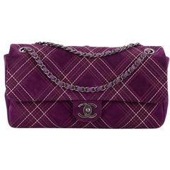 Chanel Saltire Flap Bag Stitched Suede Medium