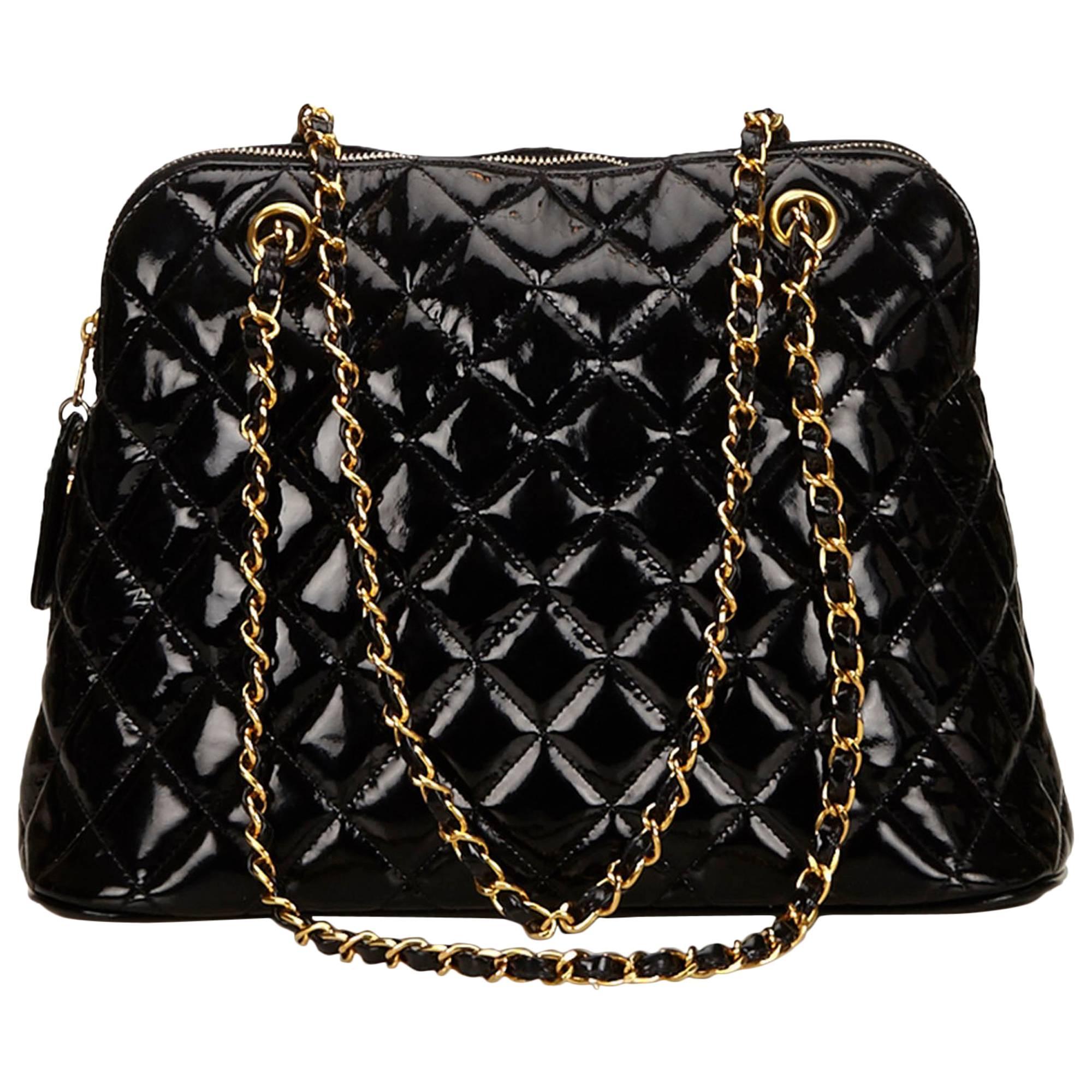 Black Chanel Quilted Patent Leather Bag