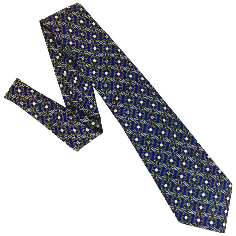 Men's Vintage Navy Silk Chanel Tie with Iconic Chain Link Loop in Back