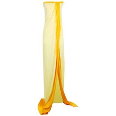 Retro Todd oldham Strapless Yellow Silk Maxi Dress, Spring 1997