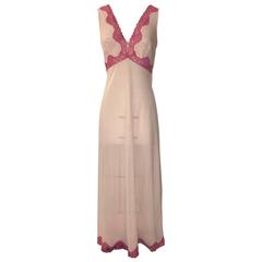 Vintage Emilio Pucci Pink Lace Trim Maxi Long Negligee Night Gown Slip, 1960s  
