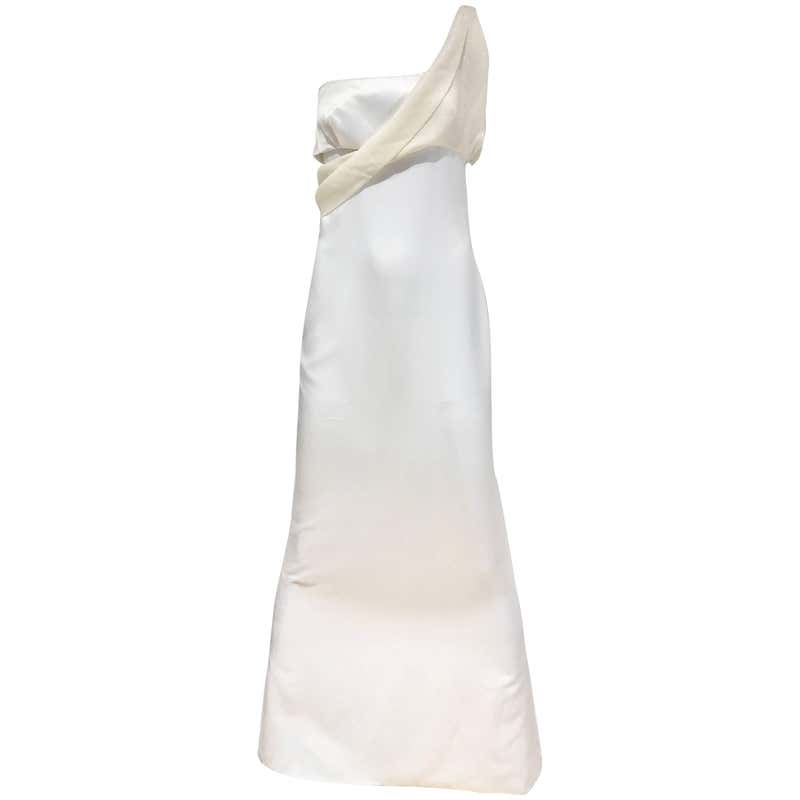 Vintage 1990s Gianni Versace White Silk One Shoulder Sari Inspired Gown ...
