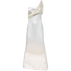 Vintage 1990s Gianni Versace White Silk One Shoulder Sari Inspired Gown