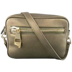 VERSACE -COLLECTION Metallic Olive Leather Gold Medusa Zip Shoulder Bag