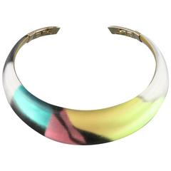 ALEXIS BITTAR Rainbow & Gold Mosiac Frosted Lucite Hinged Collar Necklace Cuff