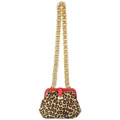 ALEXANDER MCQUEEN Leopard Pony Hair Red Leather Gold Chain Shoulder Bag