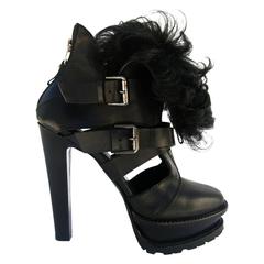 New Etro RUNWAY LEATHER SHEARLING PLATFORM ANKLE BOOTS BLACK It.38 - US 8 10