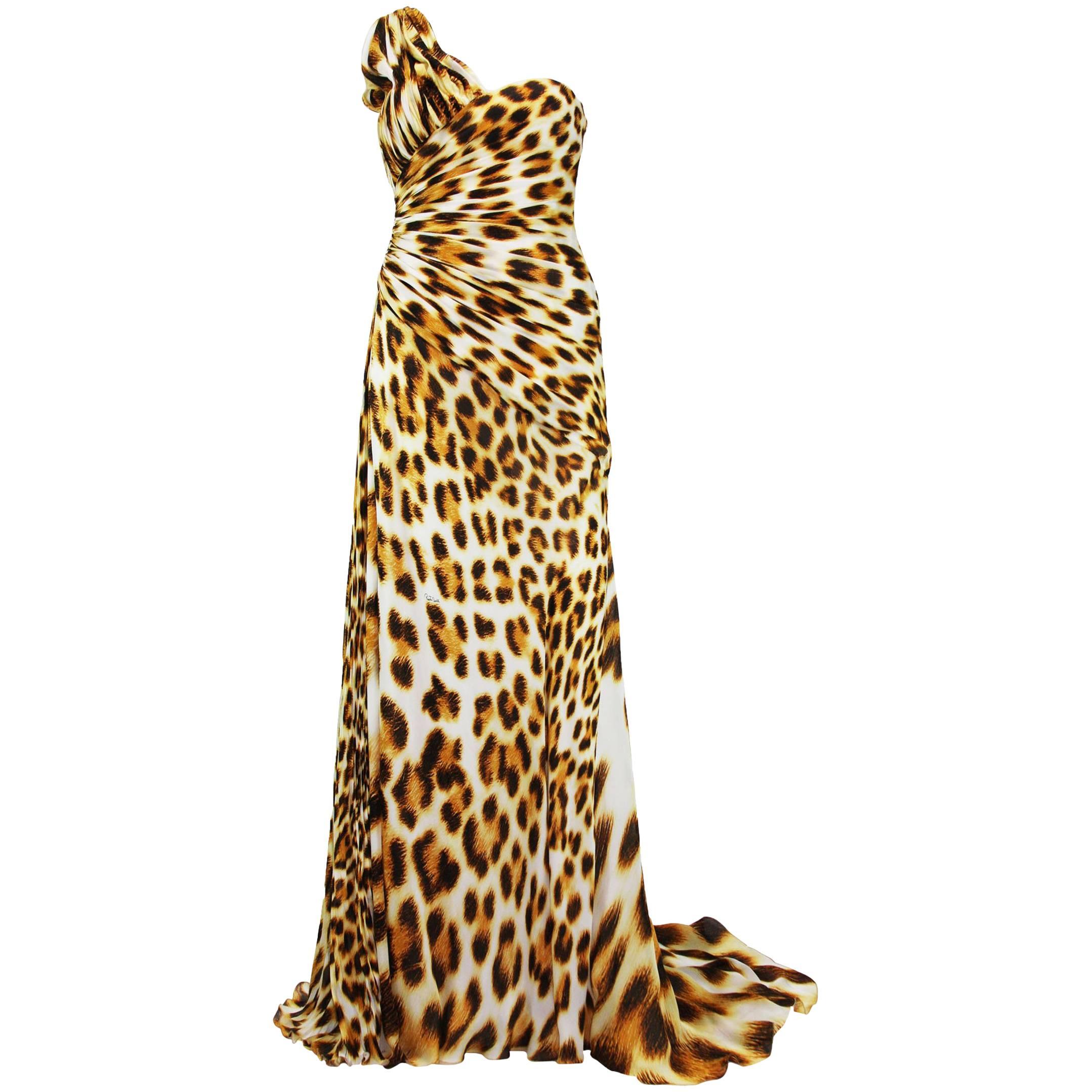 New ROBERTO CAVALLI Leopard Print Silk Corset Dress Gown It. 42 - US 6