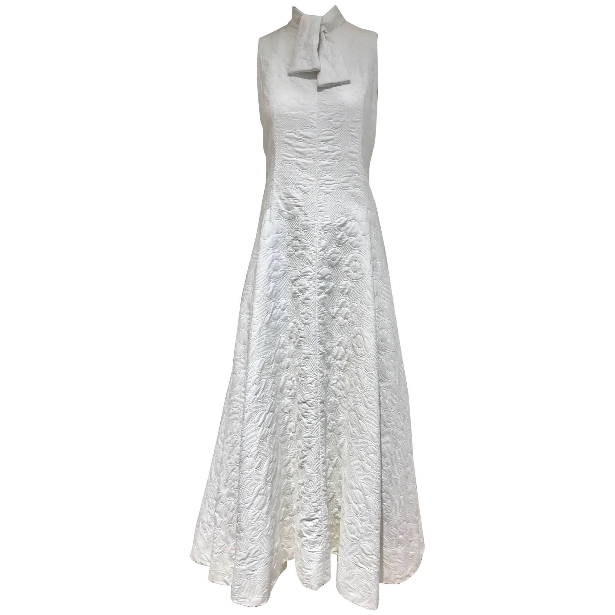 1970s Geoffrey Beene white cotton pique maxi dress