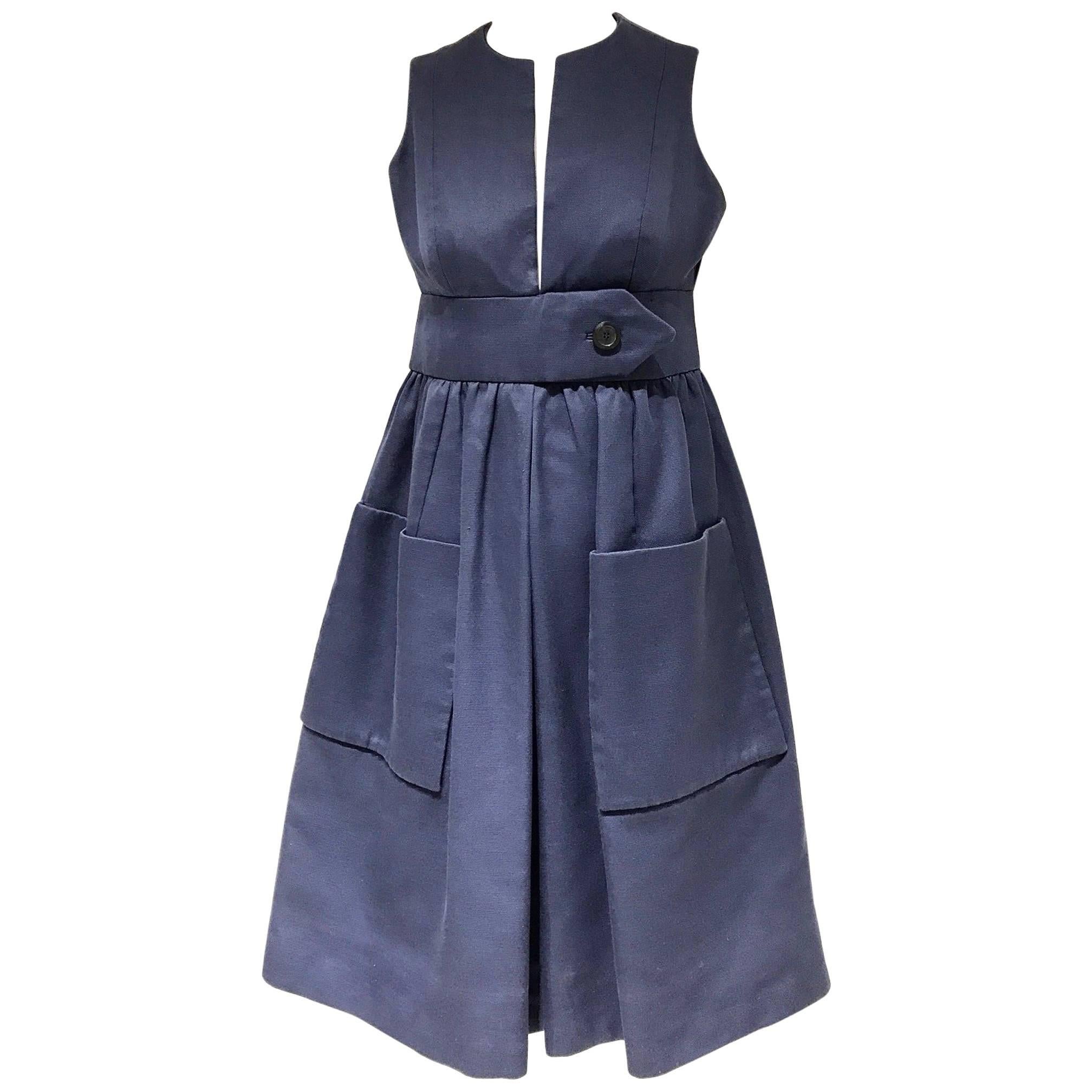 1960s Geoffrey Beene navy blue V neck cocktail  dress