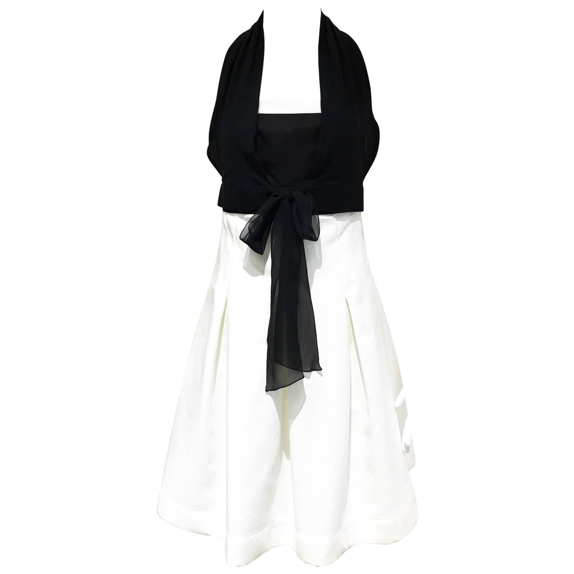 Vintage 1990s CHANEL Black and White Cotton Halter Cocktail dress
