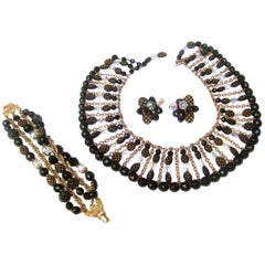 Trifari Exquisite Crystal Beaded Parure Necklace Set ca 1960s 