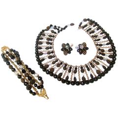 Trifari Exquisite Crystal Beaded Parure Necklace Set ca 1960s 9