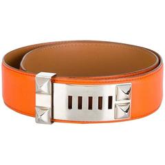 Gorgeous Hermes Orange Calfskin Leather Collier de Chien Medor Belt 75cm 7