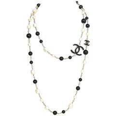 Chanel Black Bead & Ivory Faux Pearl CC 46" Necklace