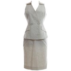 Christian Dior Summer Suit 2pc Skirt Suit White Cotton Floral Embroidery Size 8 6