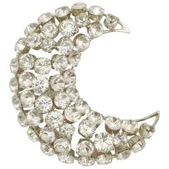 Fabulous Philippe Ferrandis Crystal Crescent Moon Brooch 5