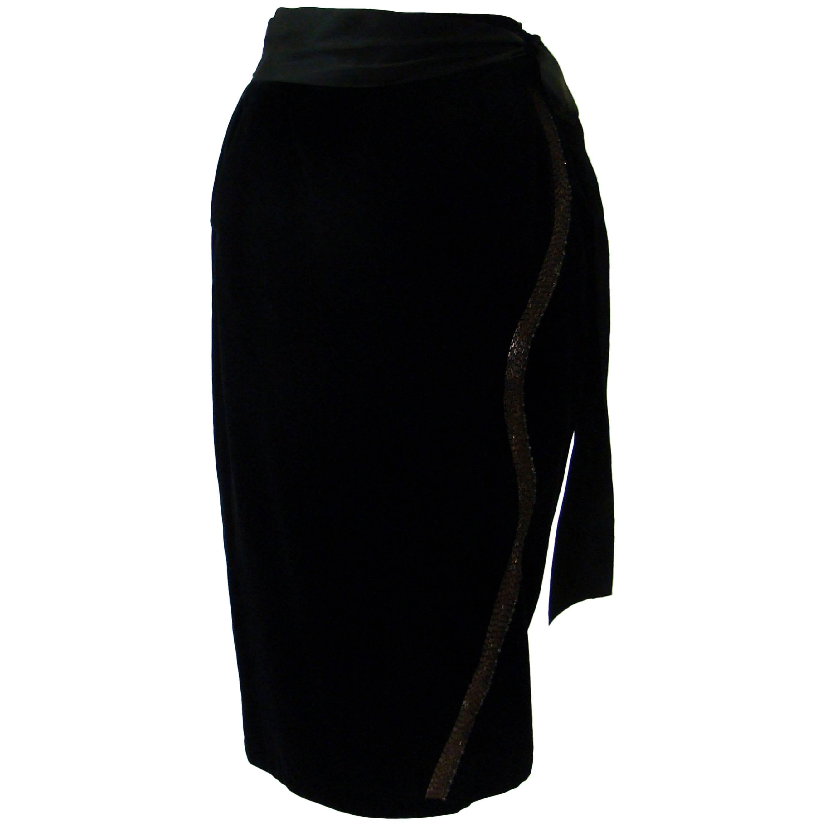 Early Gianni Versace Velvet Side Beaded Evening Skirt Fall 1985 For Sale