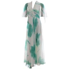 Floaty Angel Sleeve Festival Dress Maxi with Graphic Floral Print Sz16 70s 6
