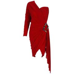 1985 Christian Lacroix for Jean Patou Haute-Couture Ruched Silk Asymmetric Dress