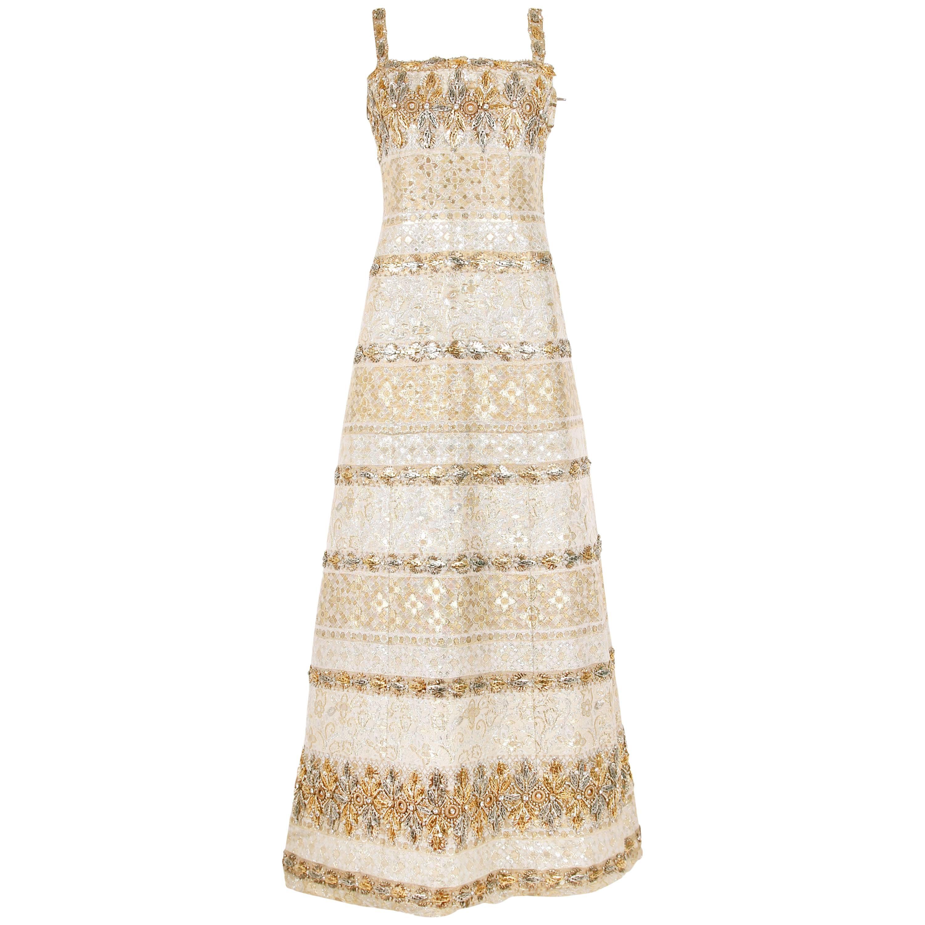 Balmain Haute Couture Evening Gown w/Metallic Embellishments Ca. 1966 No.150688