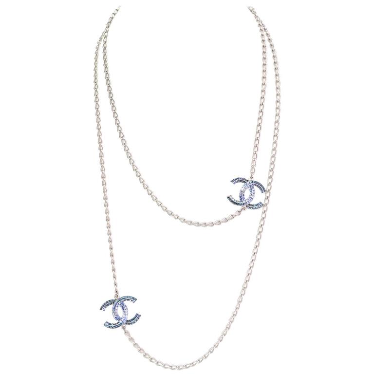 Chanel - Silver Crystal 'CC' & Faux Pearl Necklace