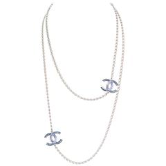 Coco Chanel Necklace Silver White Silver CC - Lueur