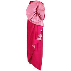 Roberto Capucci Fuchsia Silk Evening Gown w/Oversized Rosette & Shawl Ca.1980