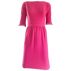Beautiful 1950s Demi Couture Raspberry Pink 3/4 Sleeves Vintage 50s Crepe Dress 