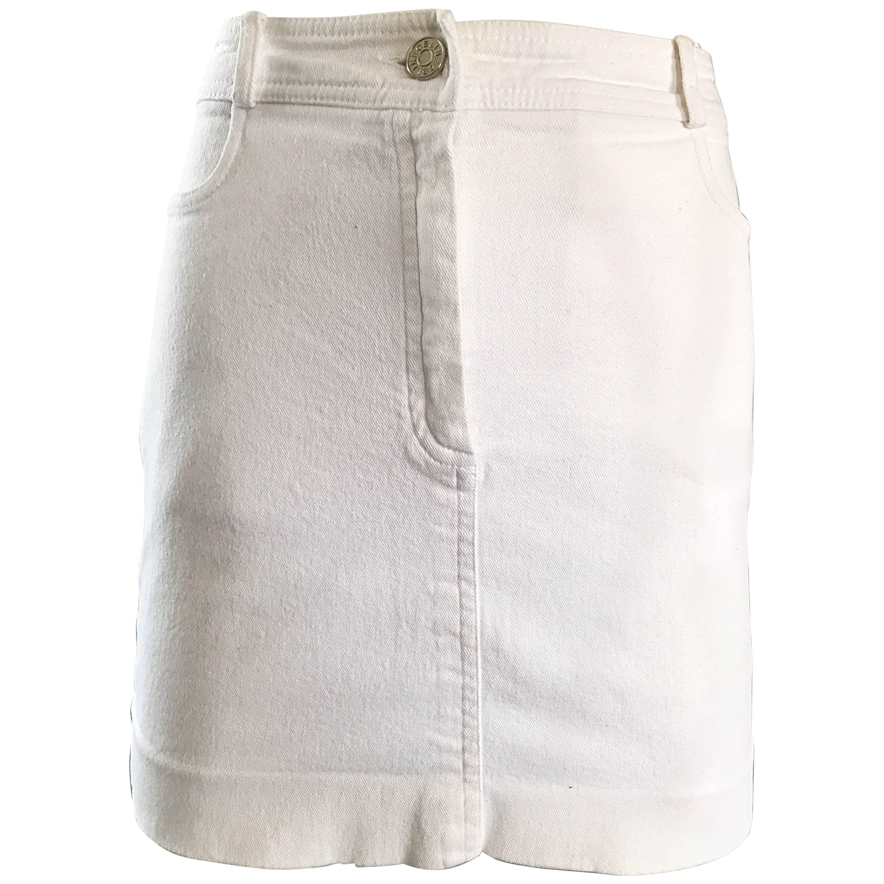 1990s Celine White Denim Blue Jean Vintage 90s Mini Skirt Size 40