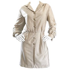 Chic 1970s White Gold + Silver Metallic Lurex Vintage 70s Shirt Dress