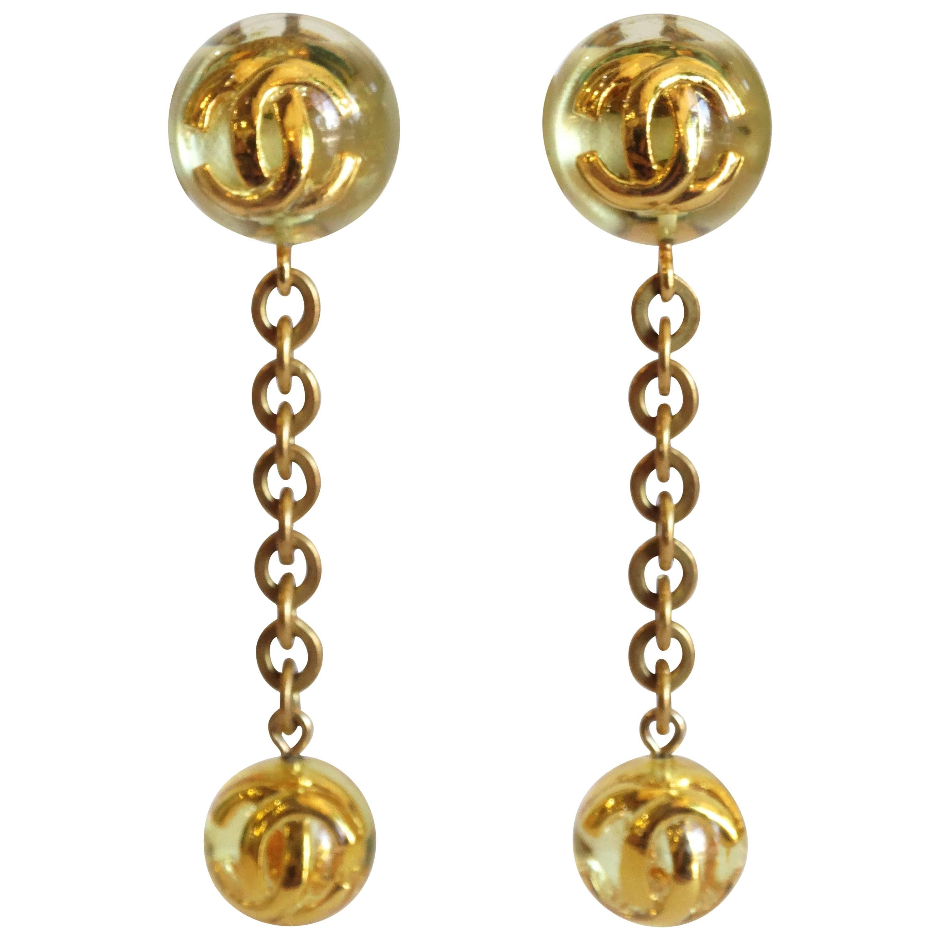 1980s Chanel Lucite CC Ball Drop Earrings