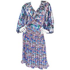 Retro Diane Freis Rare Dove Print Colorful Boho Large Size Novelty Dress 