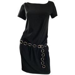 1990s Moschino Cheap & Chic Black Silver Chain Loop Belt Vintage Dress Size 6 