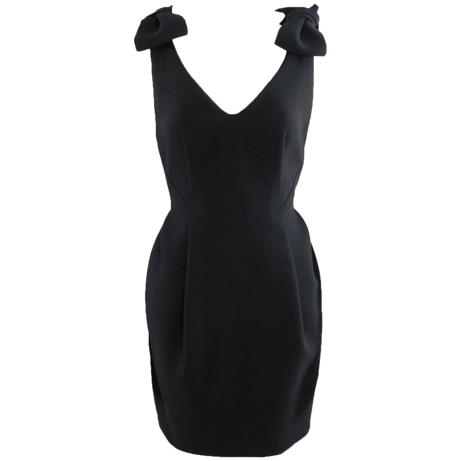 Lanvin Black Cocktail Dress with Bows at Shoulders