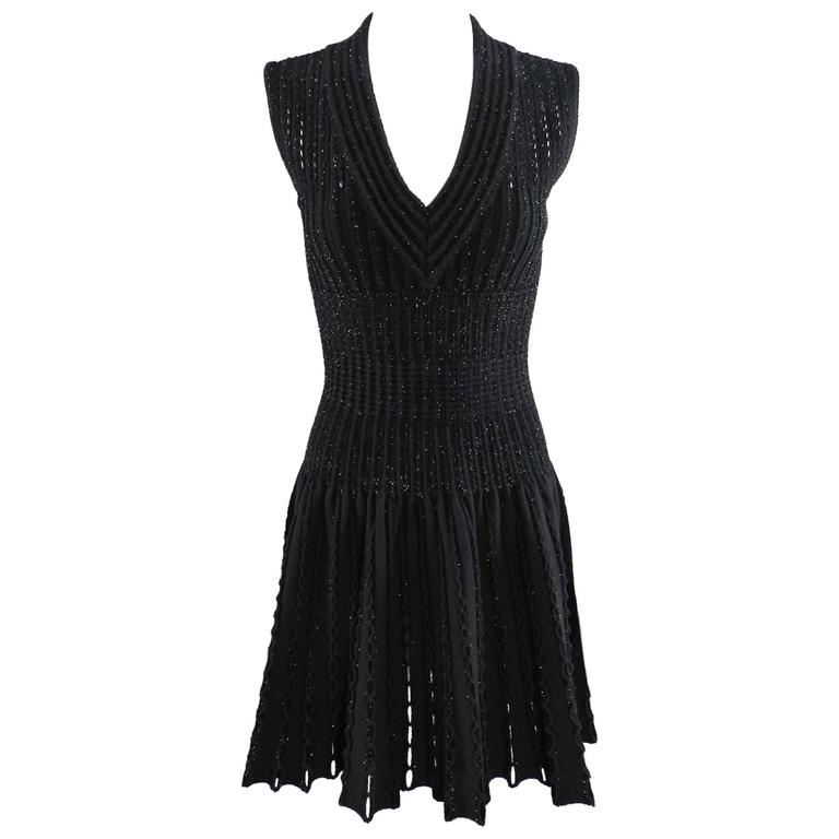 Alaia Black Knit Fit and Flare Cocktail Dress with Shimmer at 1stDibs