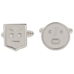 Fendi NEW Men's Silver Tone Palladium Emoji Cuff Links 