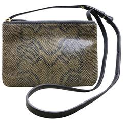 Celine Mini Trio Embossed Python and Black Leather Pouches with Strap