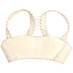 Alaia Spring-Summer 1992 cream suede lace up bra