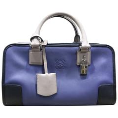 Loewe Color Blocked Amazona 28 Tote Bag in Blue/Black/Grey Calf Leather 